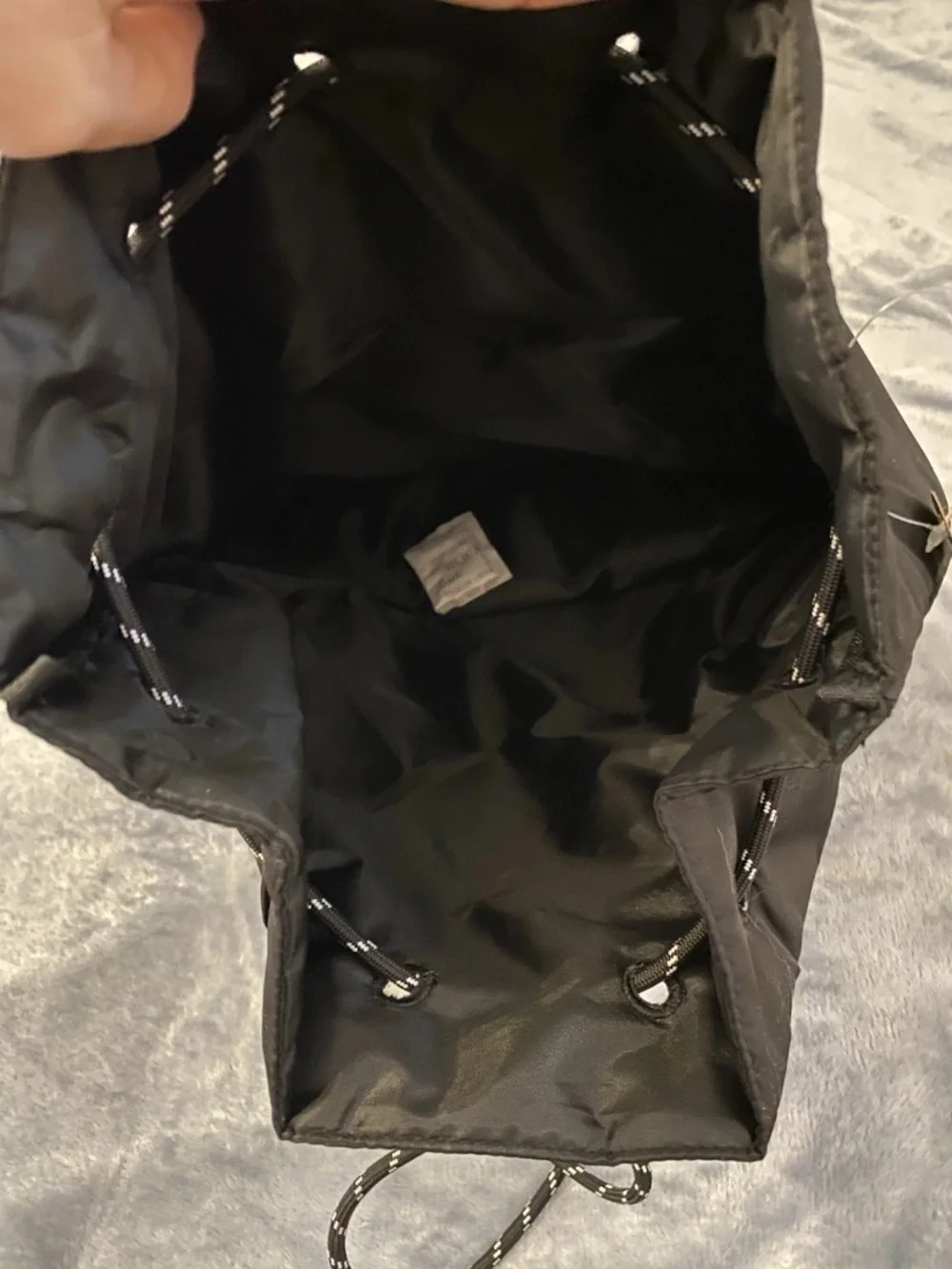 Victorias Secret PINK Solid Black Drawstring Logo Backpack Purse NWOT